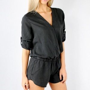 Cloth & Stone Cross Front Long Sleeve Romper Gray Small Wrap Top